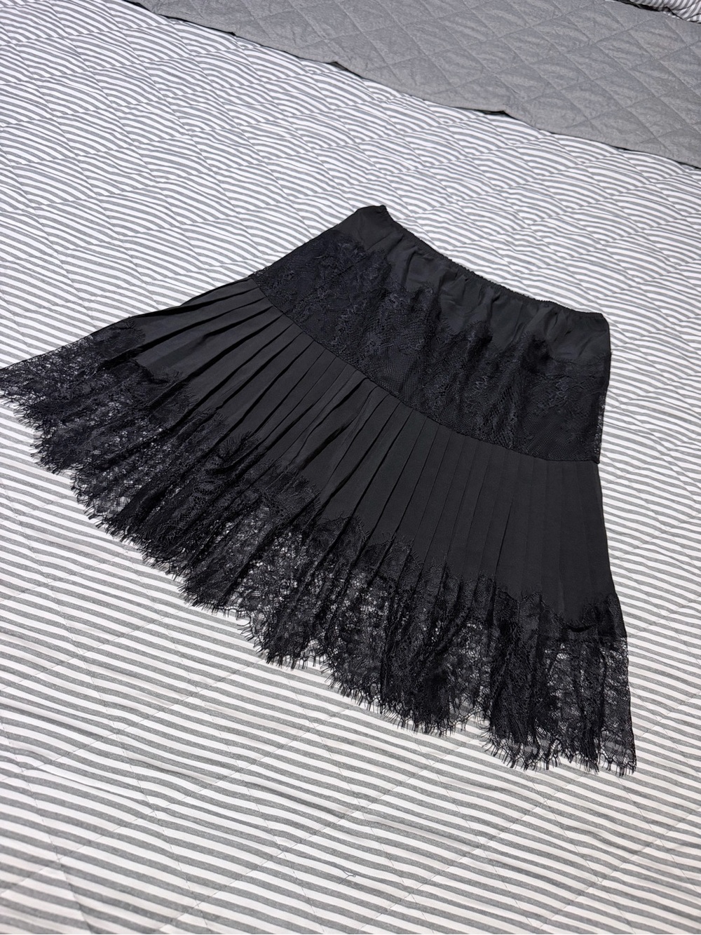 Amazon Black Pleated Lace Hem Maxi Skirt